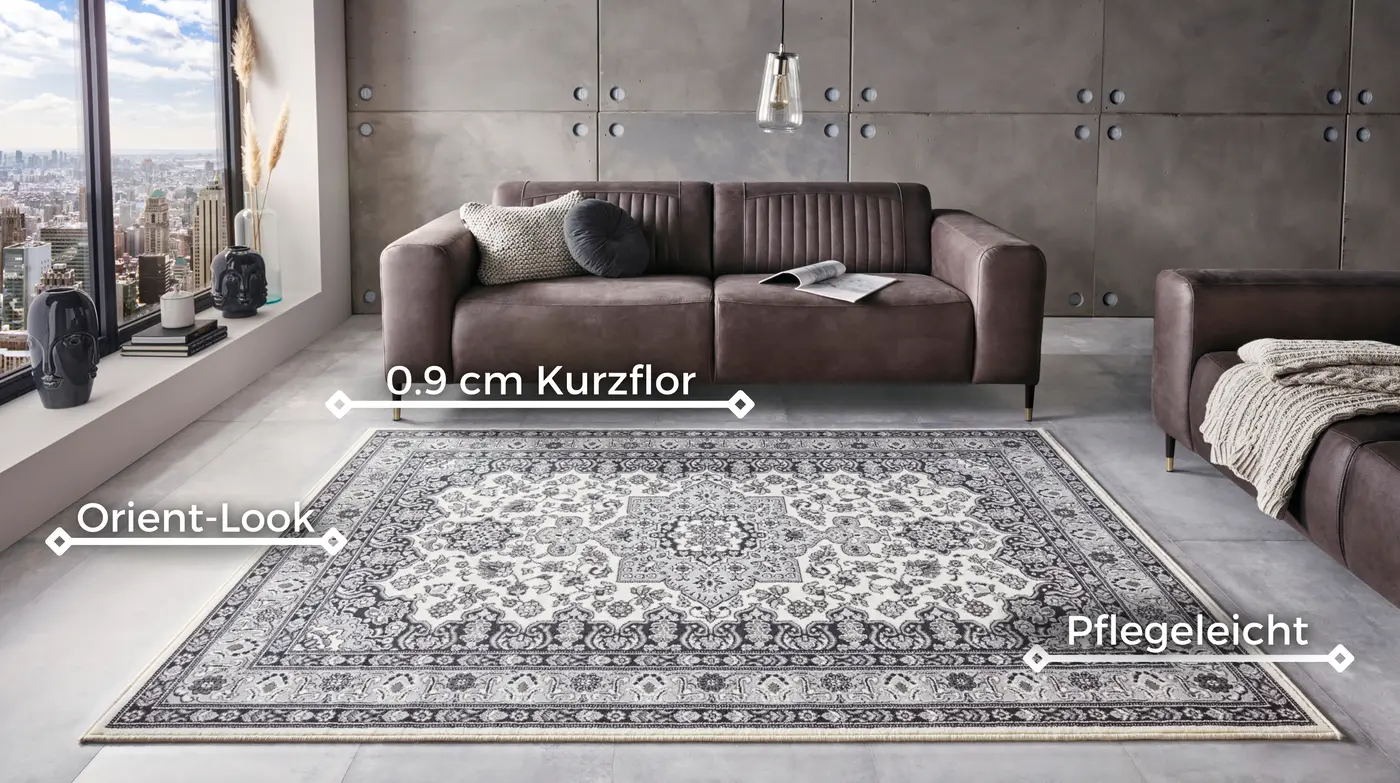 Hanse Home Mirkan Kurzflor Teppich Parun Täbriz Creme Grau – Ansicht 3