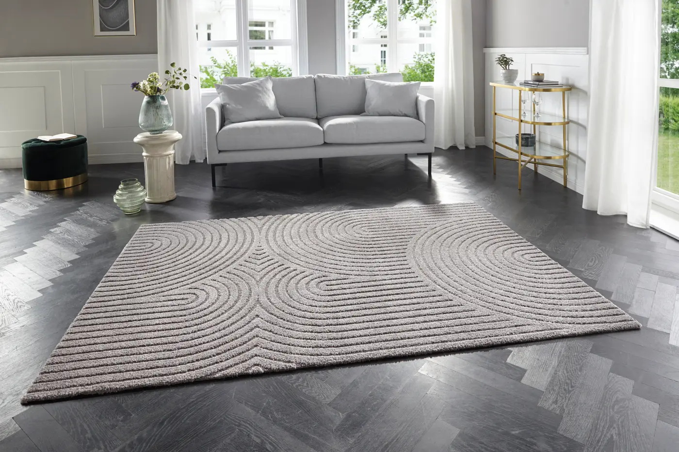 Elle Decoration New York Kurzflorteppich in Hoch-Tief Effekt Panglao Grau – Ansicht 2