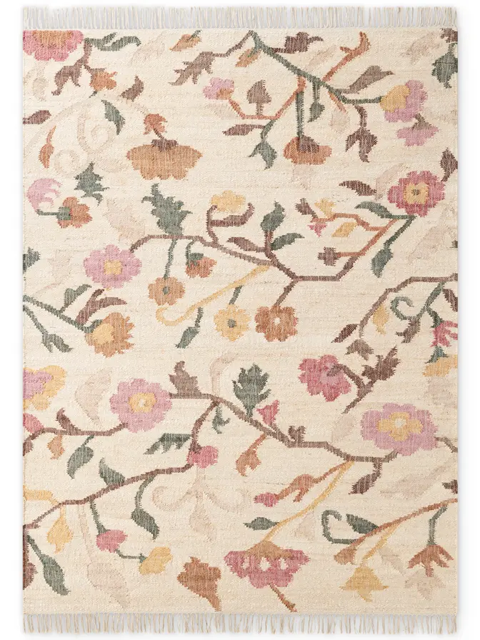 Elle Decoration Roya Afghan Kelim Teppich Violette Creme Multifarben