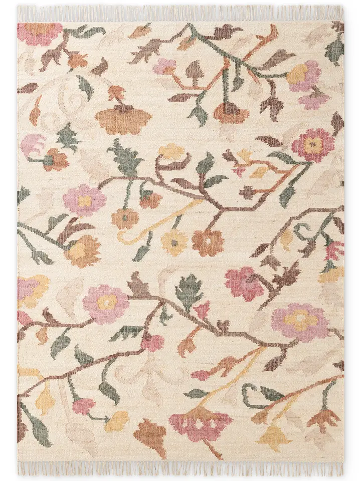 Elle Decoration Roya Afghan Kelim Teppich Violette Creme Multifarben