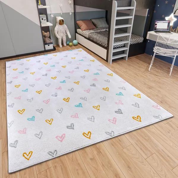 Hanse Startseite Abenteuer Kinder's Teppich Herzen Creme Mehrfarbig