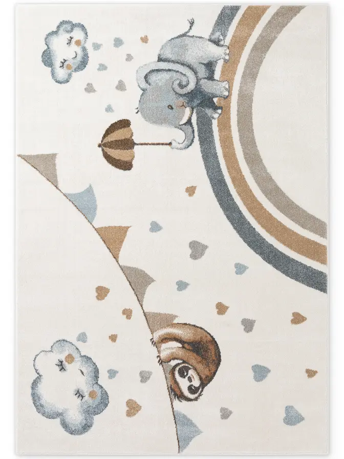 Villeroy & Boch Boho Kids Kinderteppich Walk like an Elephant Rainy Party Creme Mulitfarben