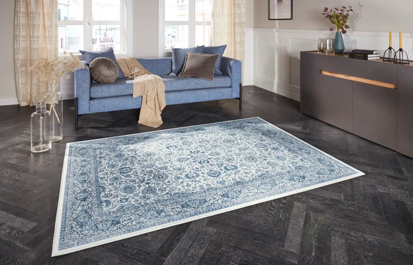 Elle Decortion Imagination Designteppich Keshan Maschad Saphirblau – Ansicht 3