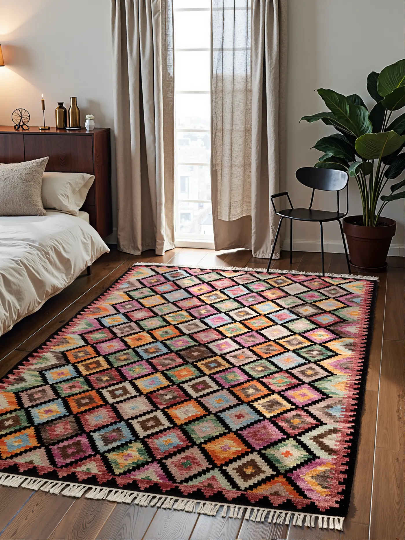 Hanse Home Kamal Afghan Kelim Teppich Zara Schwarz Multifarben – Ansicht 2