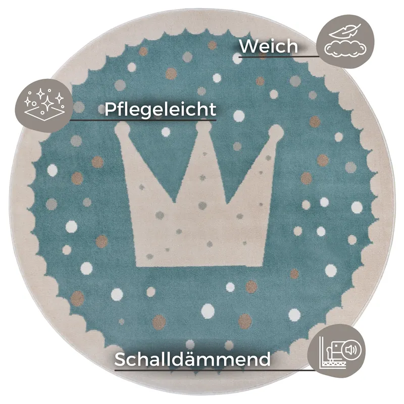Hanse Startseite Abenteuer Kinder's Teppich Rund Krone Blau Creme