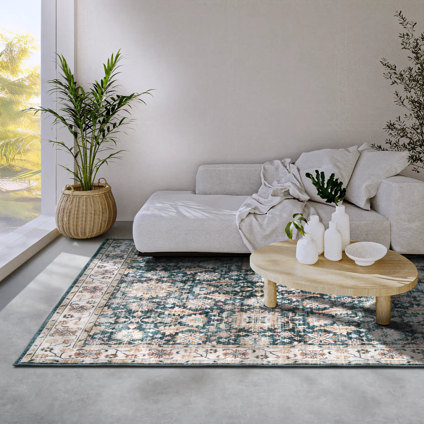 ELLE Decoration Imagination Kurzflor Teppich Saveh Blau Creme – Ansicht 2