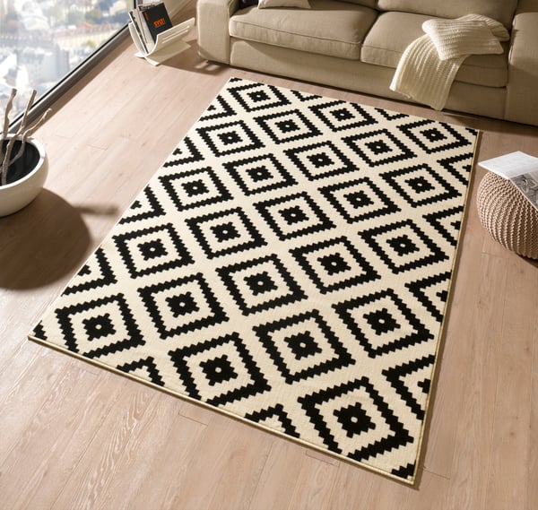 Hanse Home Hamla Designteppich Diamond Creme Schwarz