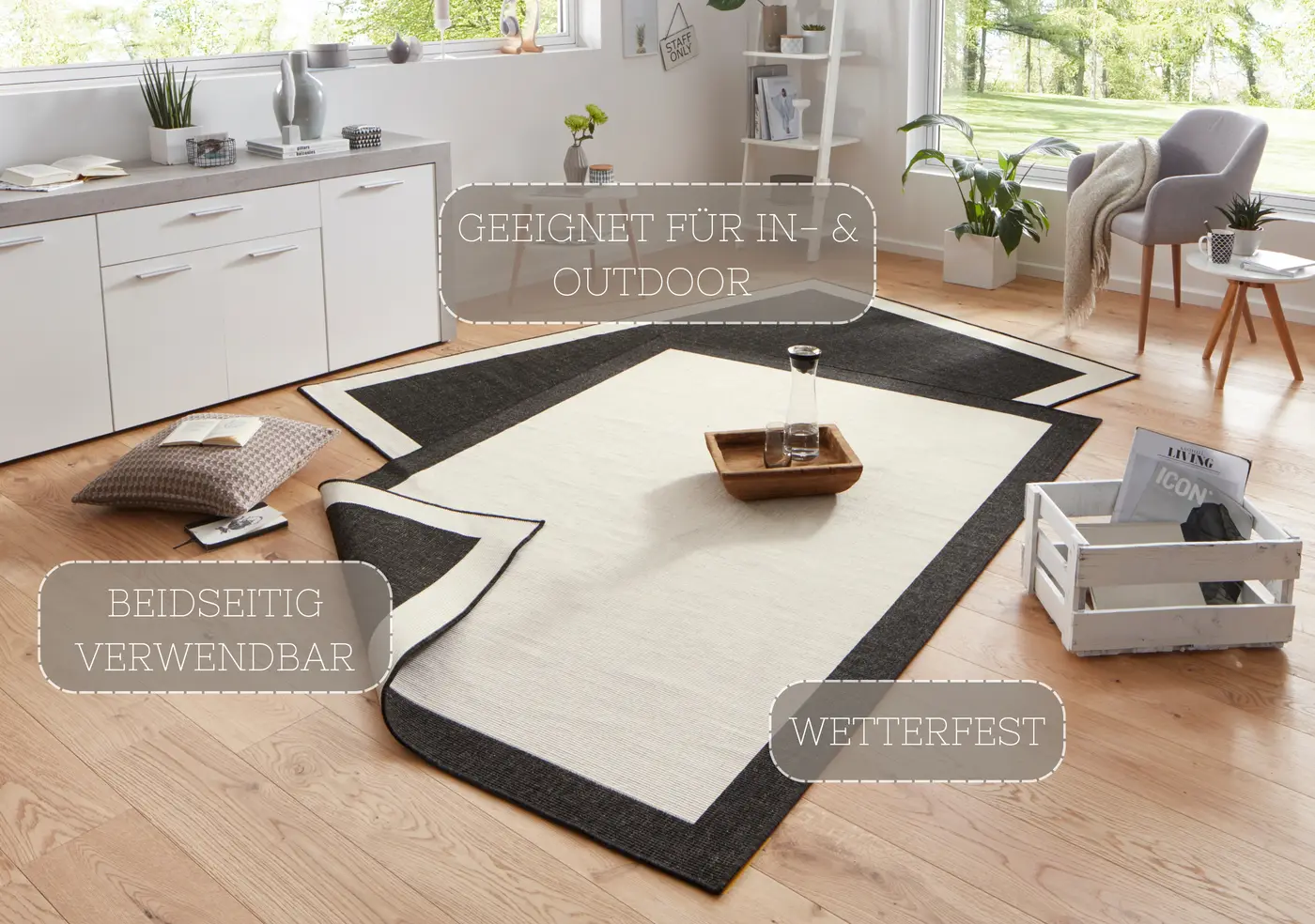 Hanse Home Twin Wendeteppiche In- & Outdoorteppich Panama Creme Schwarz – Ansicht 3