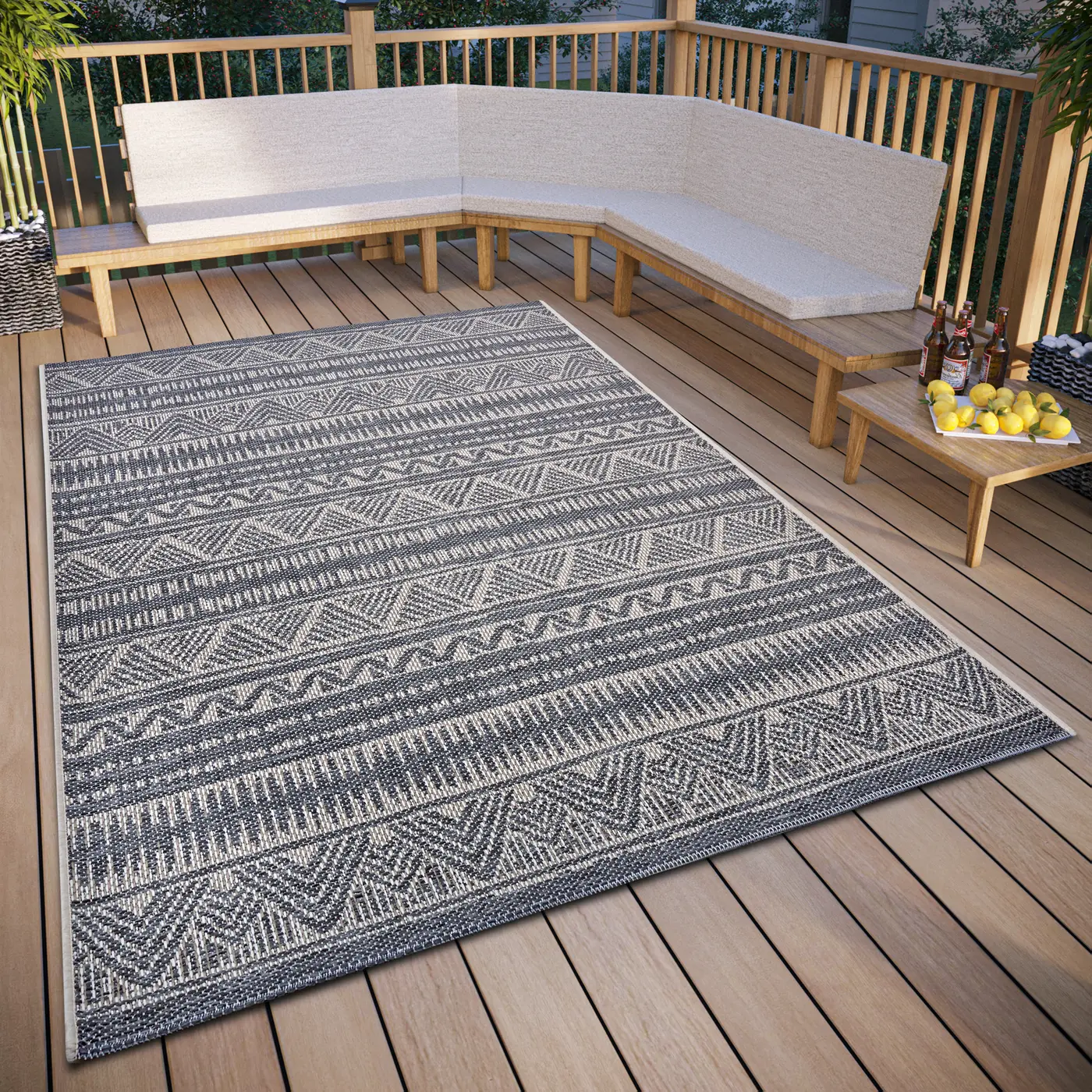 Hanse Home Clyde In- und Outdoor Teppich Loto Grau Beige – Ansicht 2