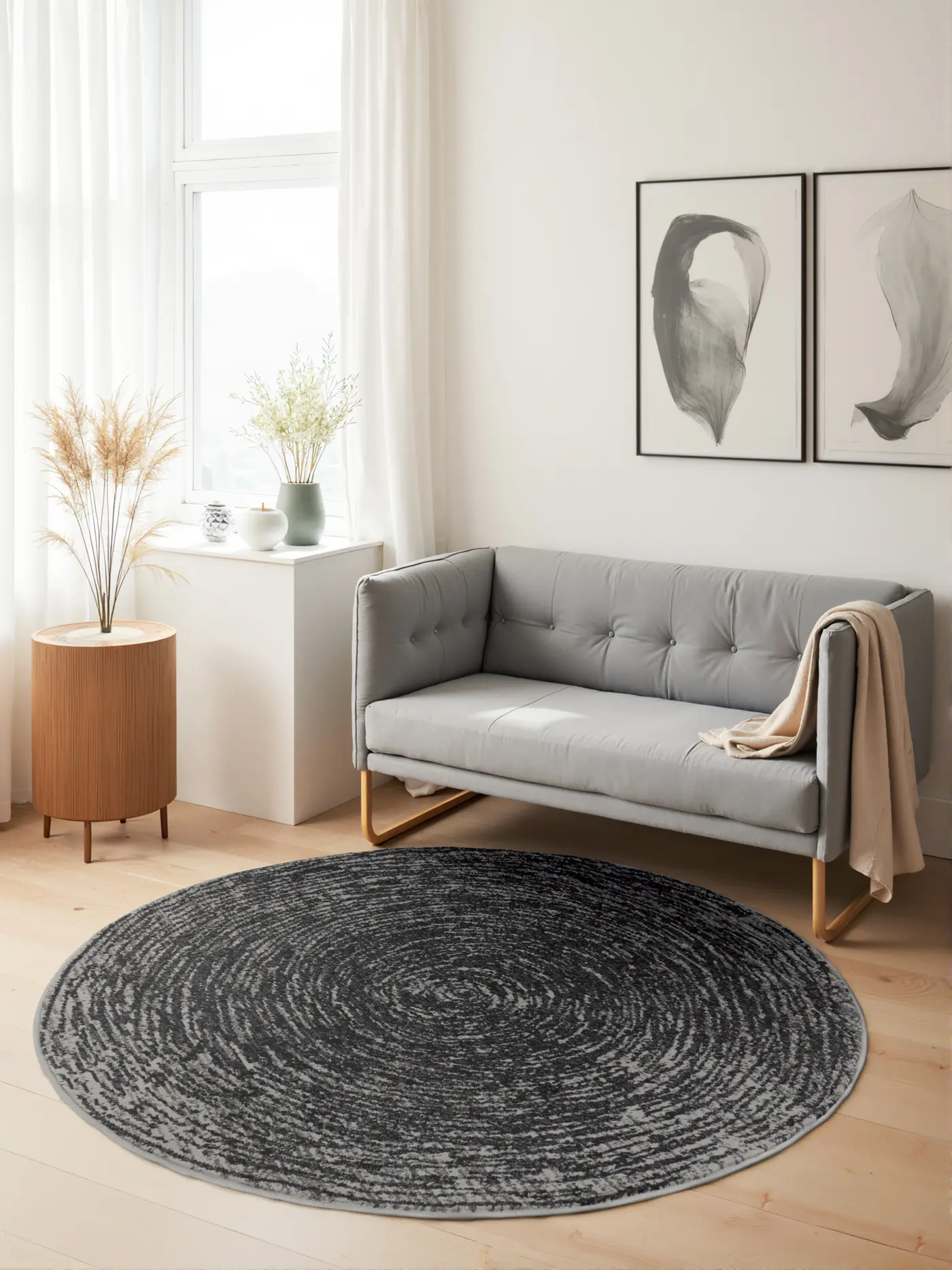 Hanse Home Gloria Kurzflor Teppich Rund Cavallo Grau – Ansicht 2