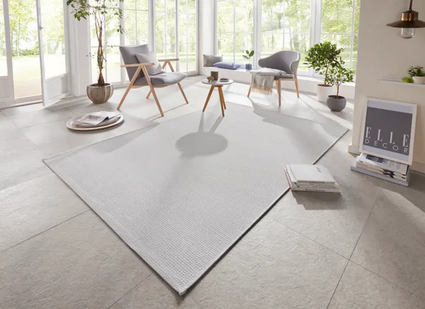 Flachgewebe Unter- & Draußen Teppich Millau Licht grau Creme