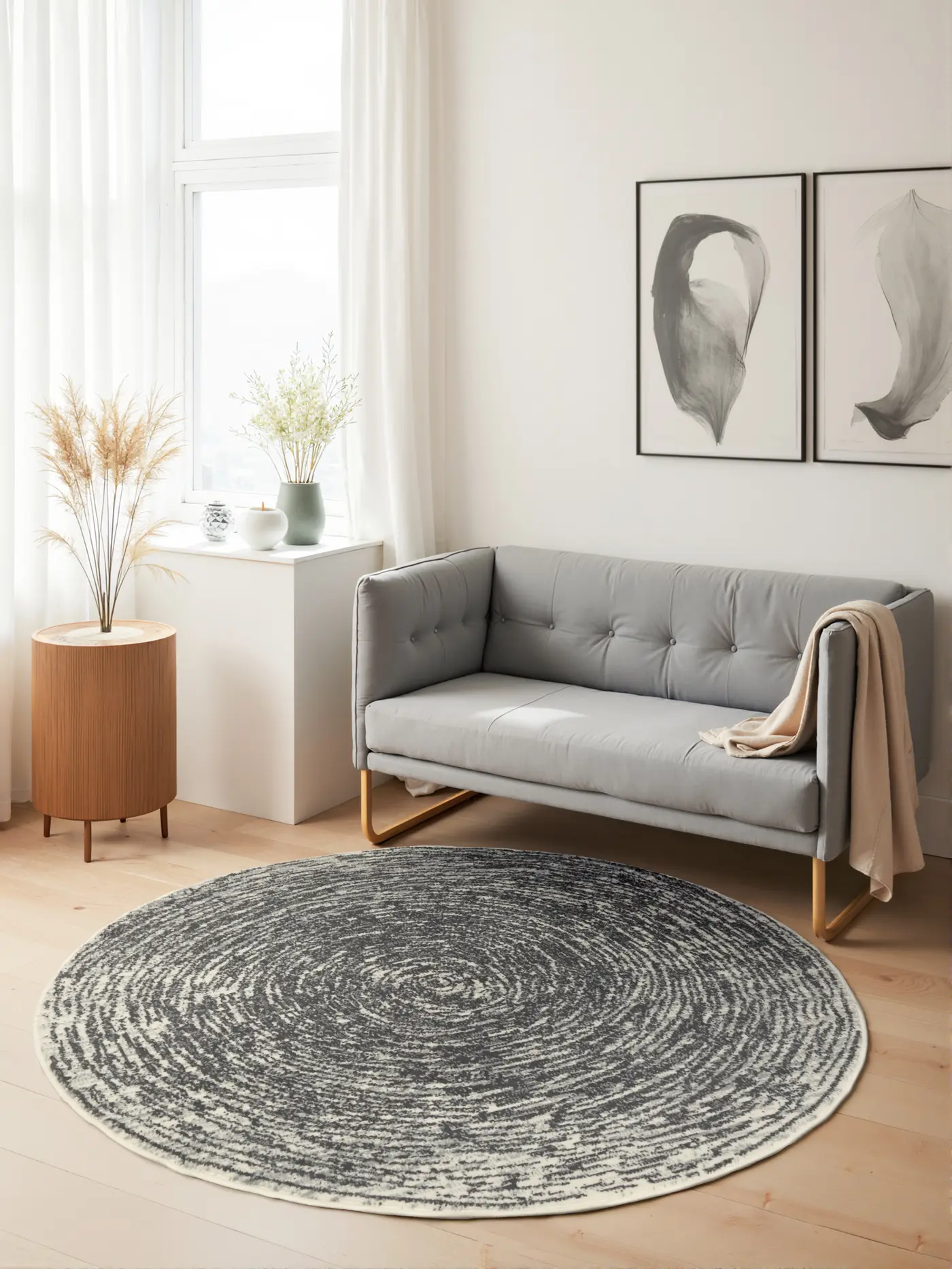 Hanse Home Gloria Kurzflor Teppich Rund Cavallo Creme Grau – Ansicht 2
