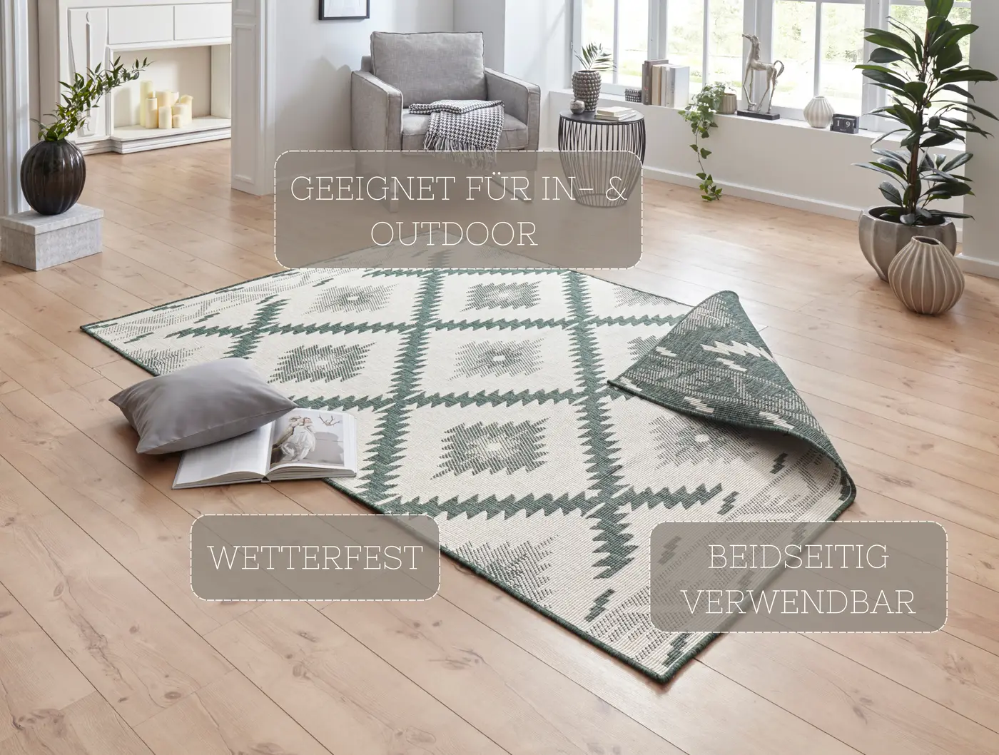 Hanse Home Twin Supreme In- & Outdoor Wendeteppich Malibu Grün Creme – Ansicht 3