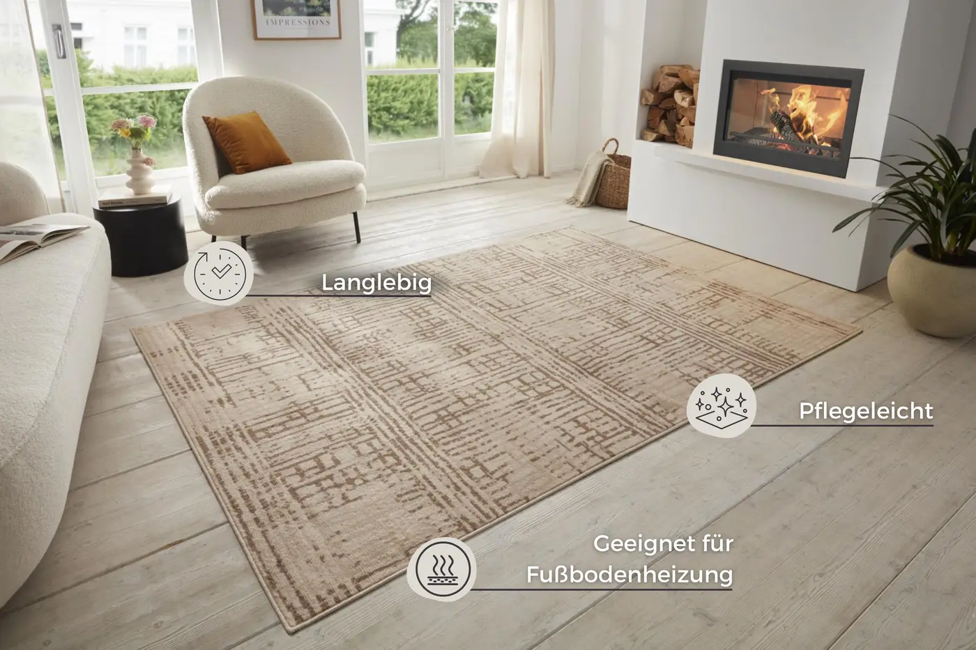 Hanse Home Terrain Designer Kurzflor Teppich Sole Creme Braun – Ansicht 3
