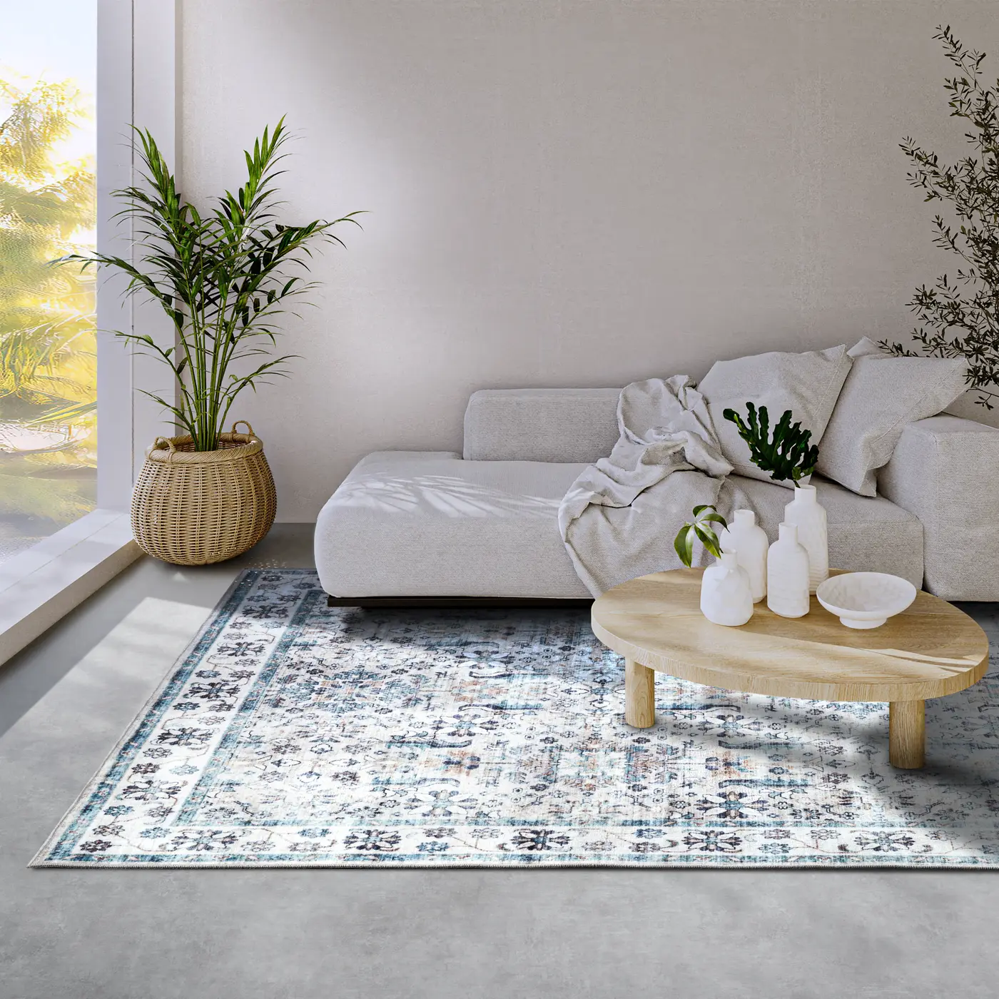 ELLE Decoration Imagination Kurzflor Teppich Saveh Creme Blau – Ansicht 2