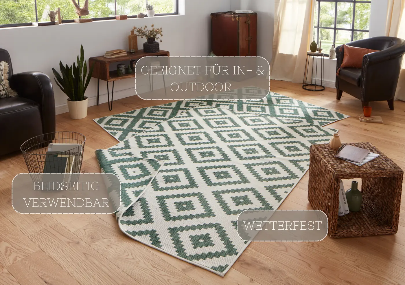 Hanse Home Twin Wendeteppiche In- & Outdoorteppich Malta Grün Creme – Ansicht 3
