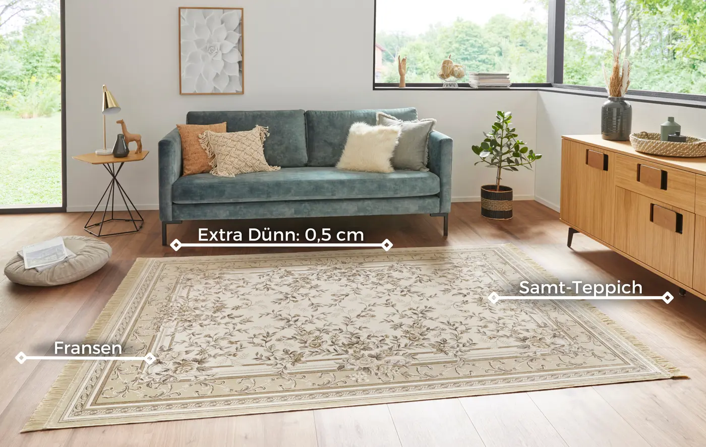 Hanse Home Naveh Kurzflor Teppich Antik Flowers Creme Beige – Ansicht 3