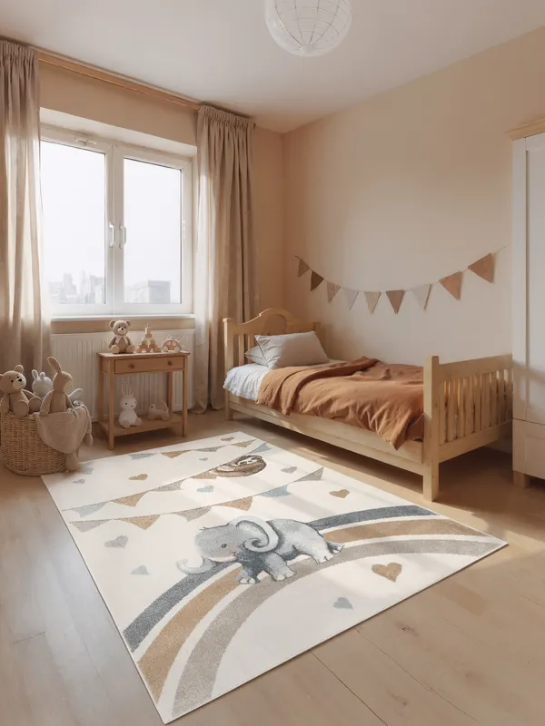 Villeroy & Boch Boho Kids Kinderteppich Walk like an Elephant Rainbow Party Creme Mulitfarben