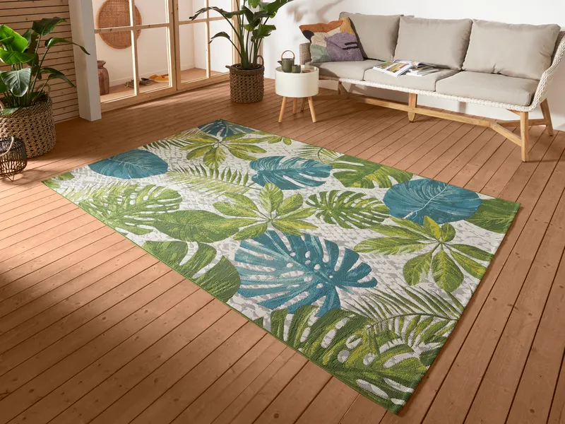 Hanse Home Flair In- und Outdoor Teppich Tropical Leaves Türkis Grün