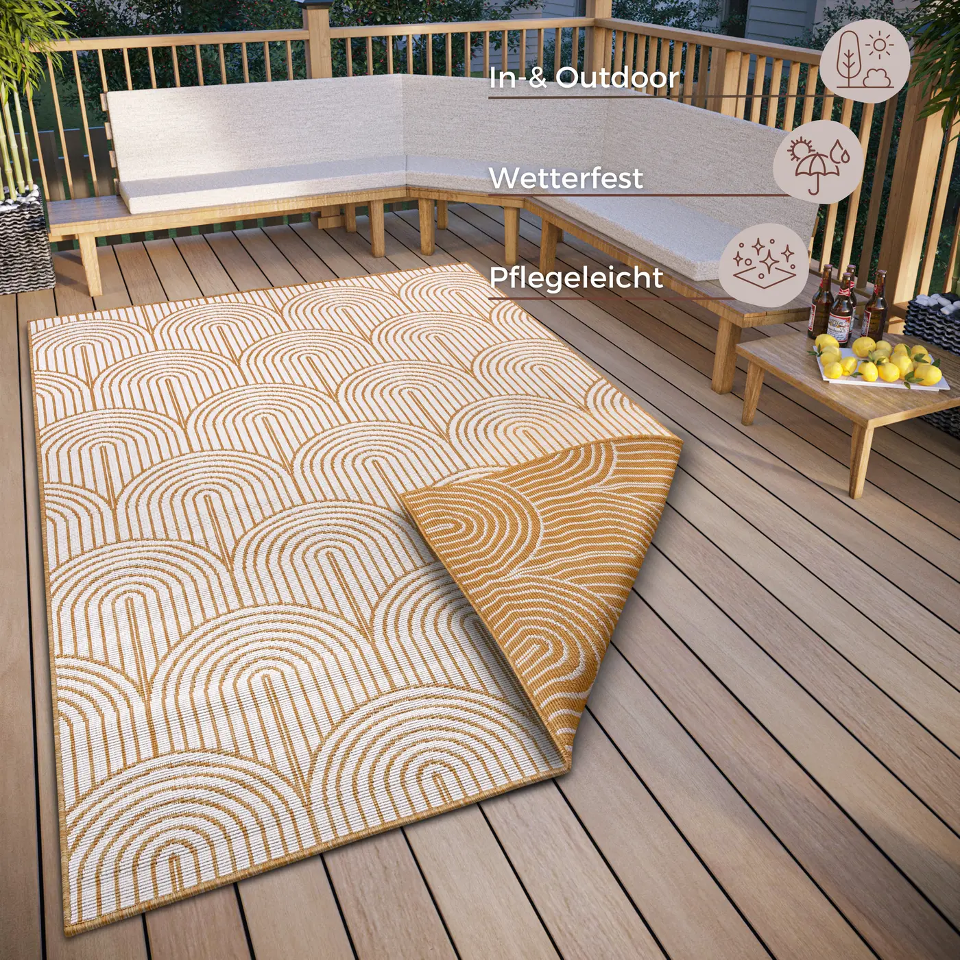 Hanse Home Flachgewebe In- und Outdoor Wendeteppich Pangli Ocker – Ansicht 3