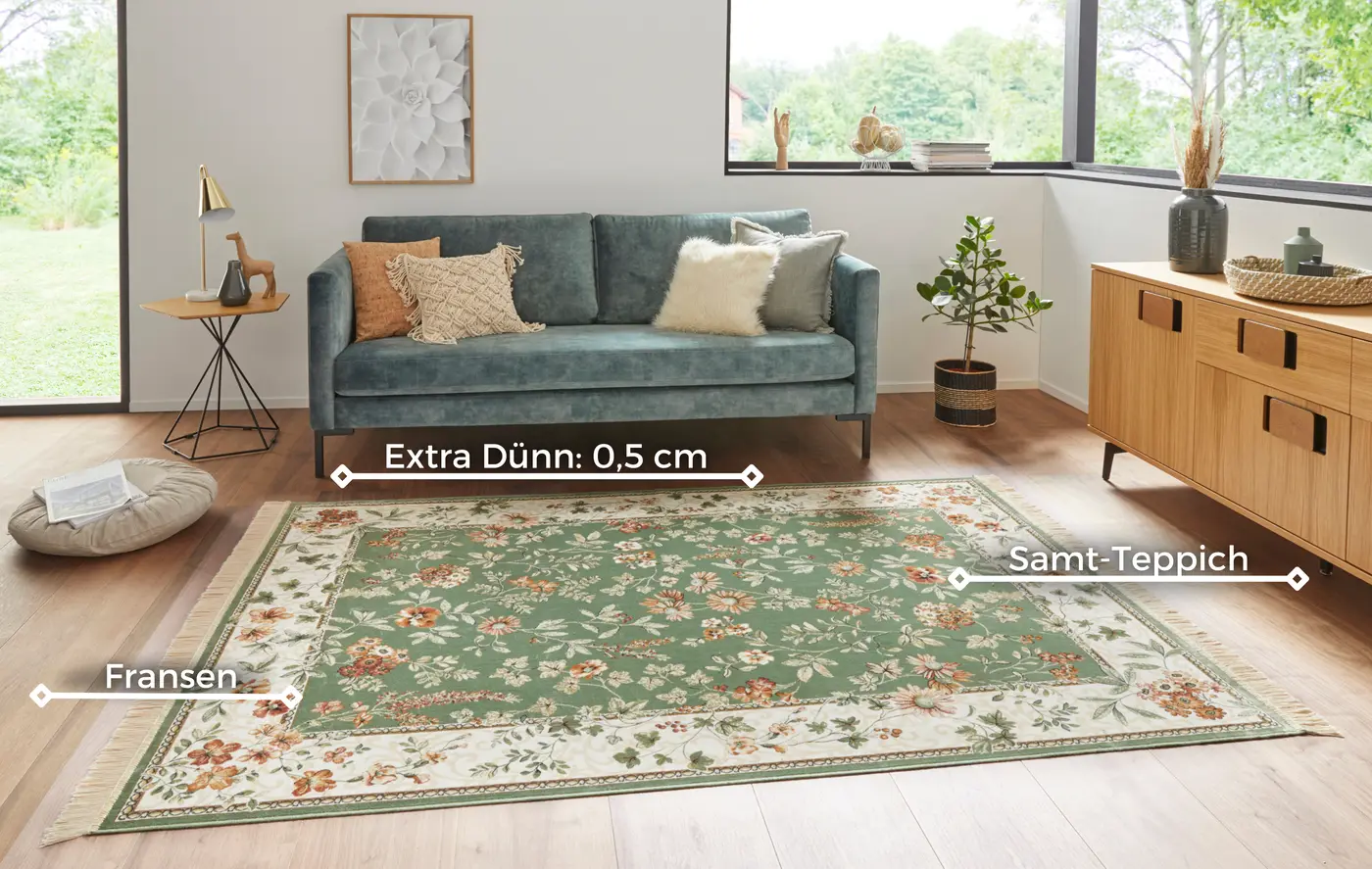 Hanse Home Naveh Kurzflor Teppich Oriental Flowers Grün – Ansicht 3
