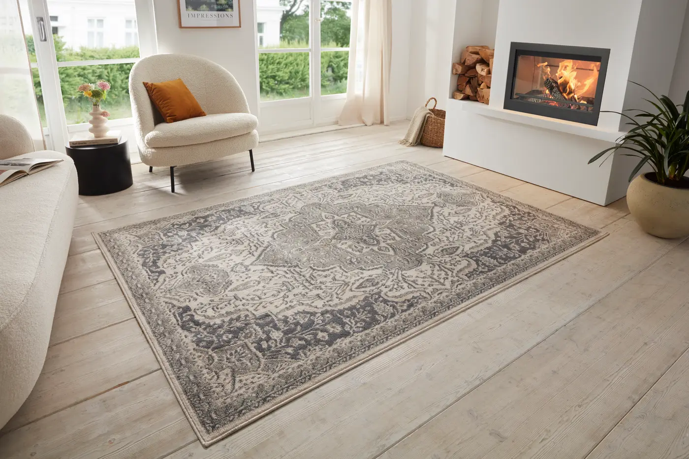 Hanse Home Terrain Designer Kurzflor Teppich Orken Creme Grau – Ansicht 2
