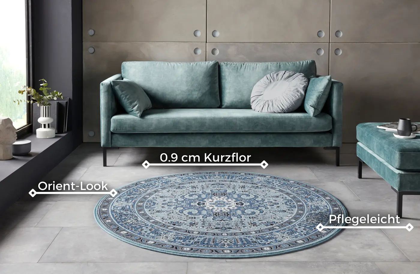 Hanse Home Mirkan Kurzflor Teppich Skazar Isfahan Himmelblau – Ansicht 3