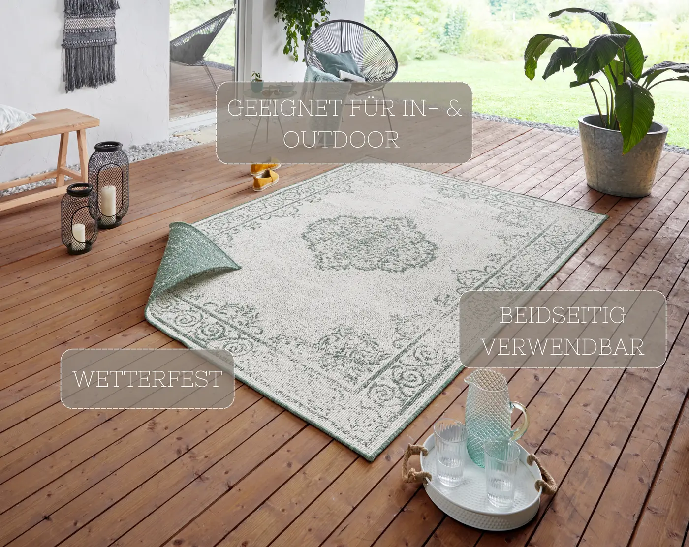 Hanse Home Twin Supreme In- & Outdoor Wendeteppich Cebu Grün Creme – Ansicht 3
