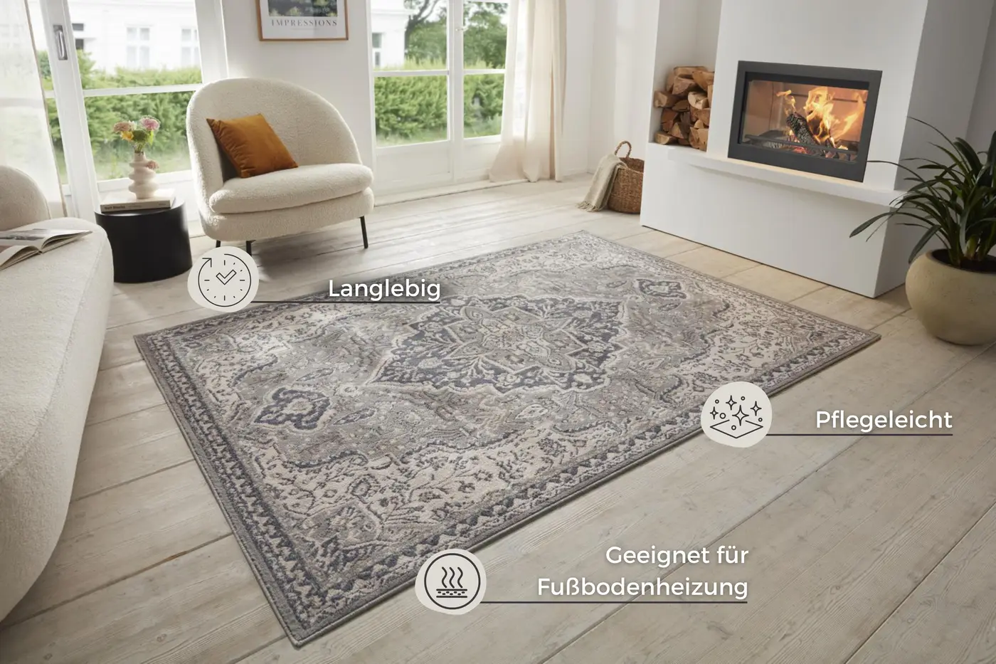Hanse Home Terrain Designer Kurzflor Teppich Orken Grau Creme – Ansicht 3