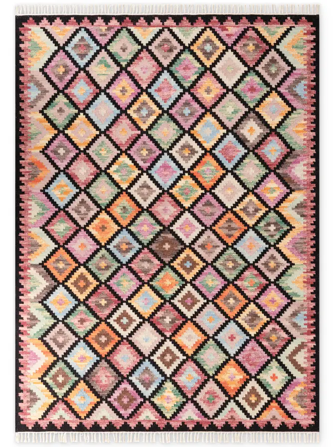 Hanse Home Kamal Afghan Kelim Teppich Zara Schwarz Multifarben