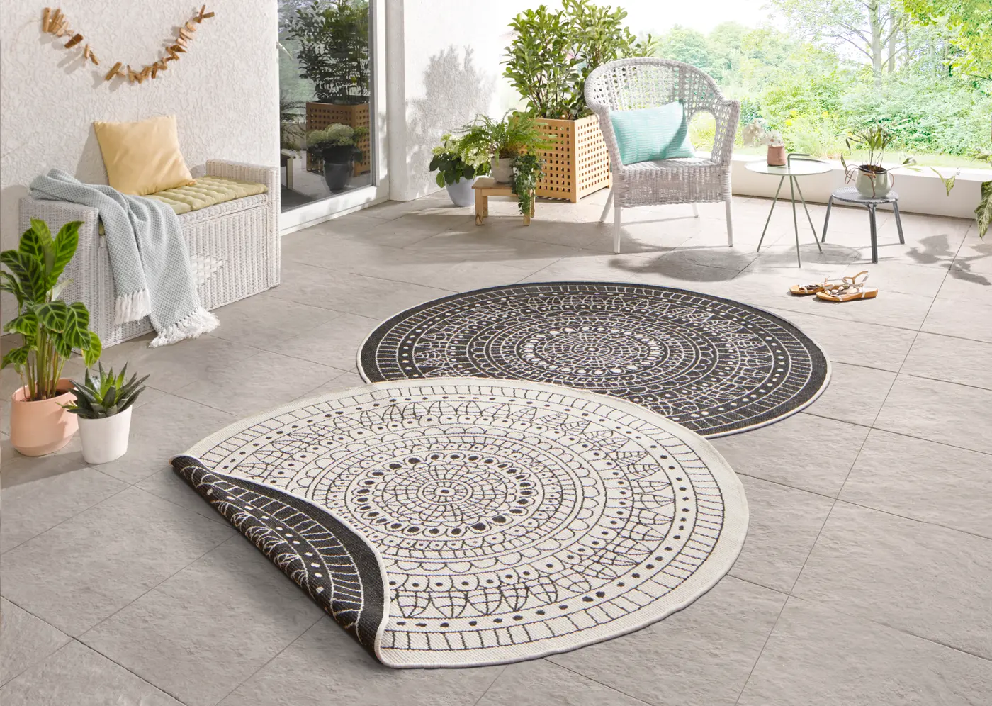 Hanse Home Twin Wendeteppiche In- & Outdoorteppich Rund Porto Creme Schwarz – Ansicht 3