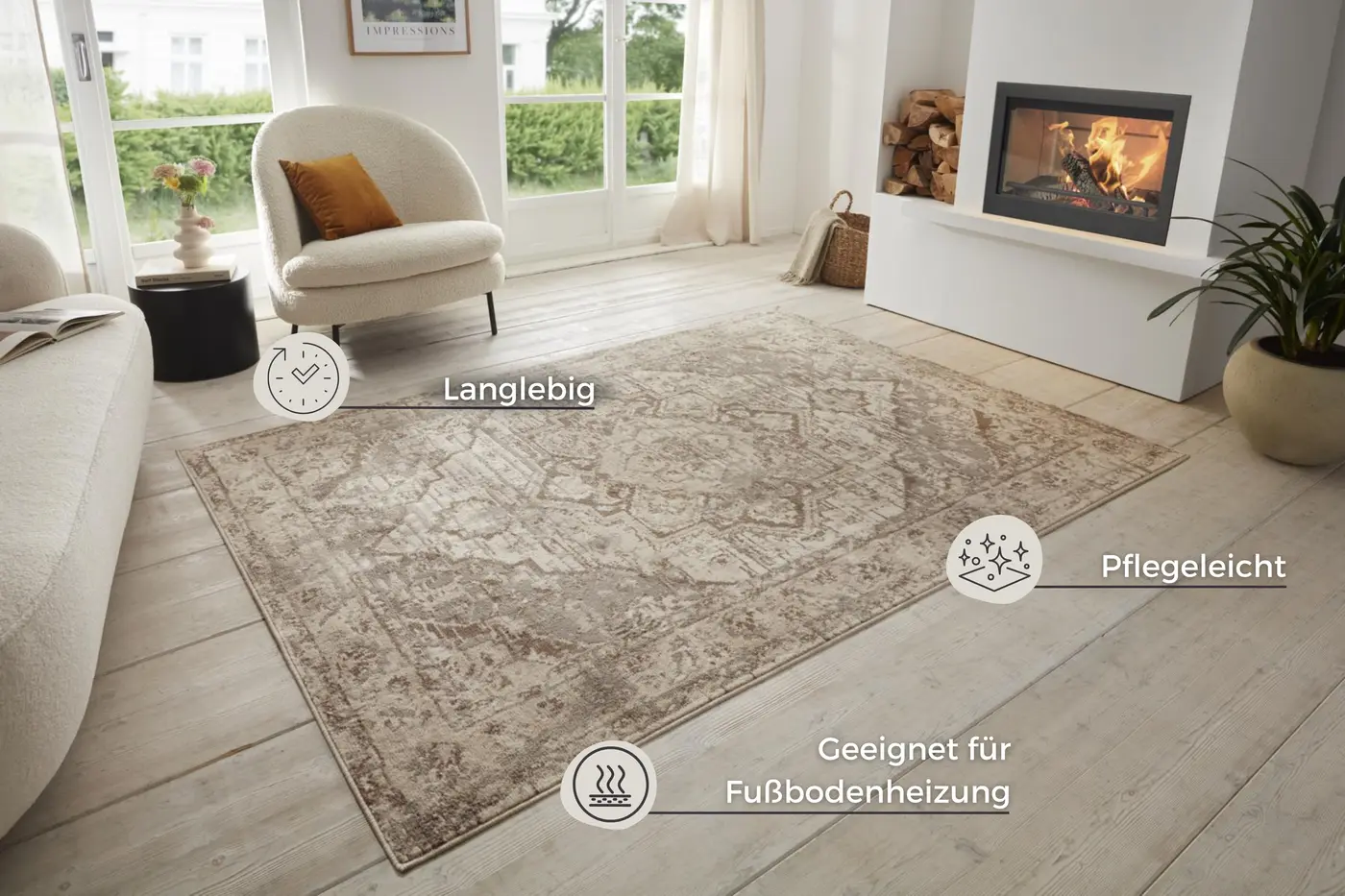 Hanse Home Terrain Designer Kurzflor Teppich Sand Creme Braun – Ansicht 3