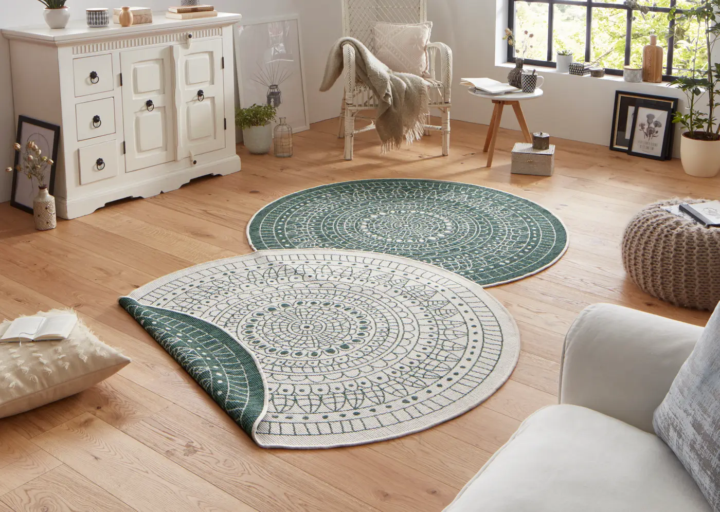 Hanse Home Twin Wendeteppiche In- & Outdoorteppich Rund Porto Creme Grün – Ansicht 2