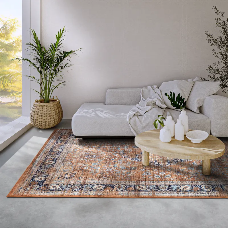 Hanse Startseite Asien Shortpile Teppich Aurora Kupfer Blau