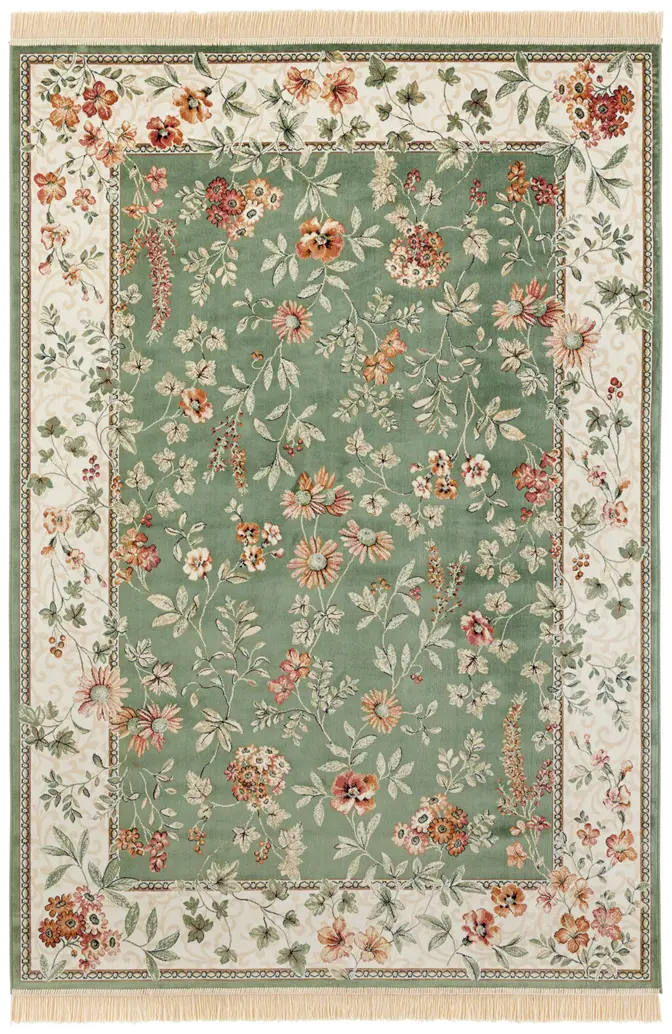 Hanse Home Naveh Kurzflor Teppich Oriental Flowers Grün