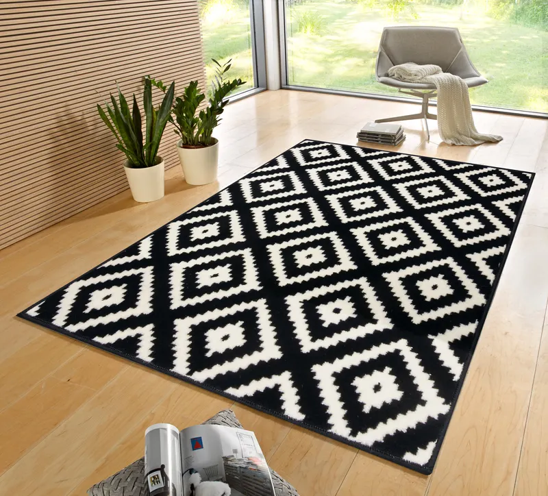 Hanse Home Hamla Designteppich Diamond Schwarz Creme