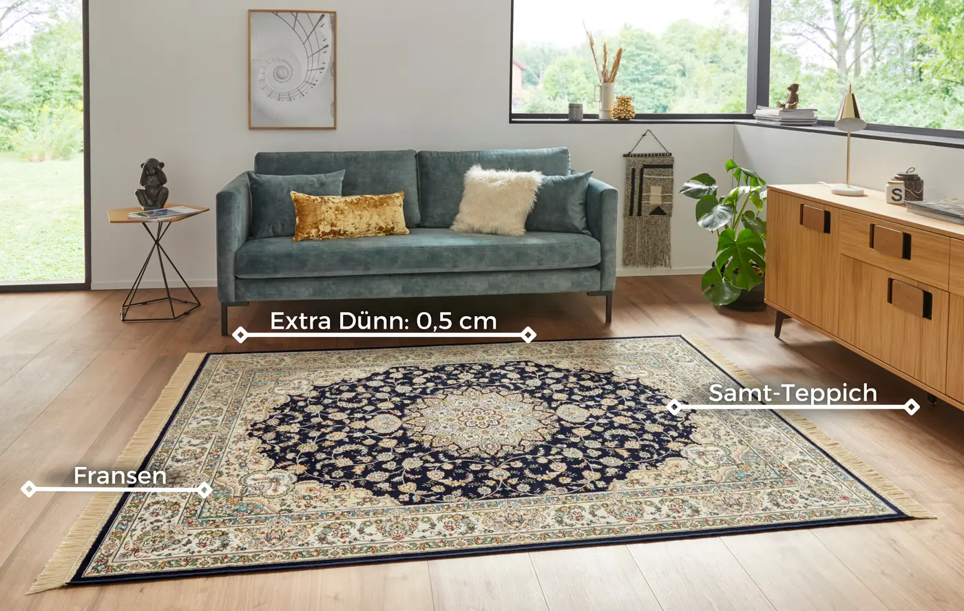 Hanse Home Naveh Kurzflor Teppich Antik Nain Dunkelblau Grün – Ansicht 3