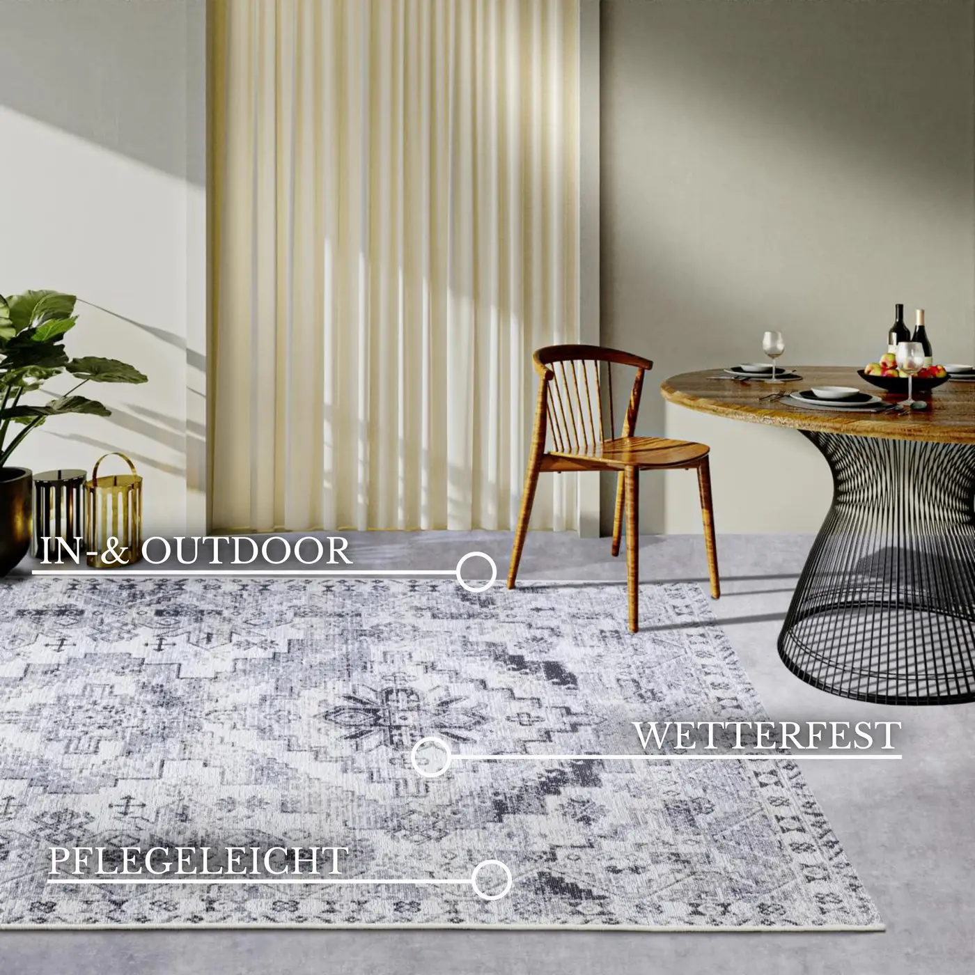 Villeroy & Boch 1767 In- & Outdoor Teppich Esther Creme Grau – Ansicht 3