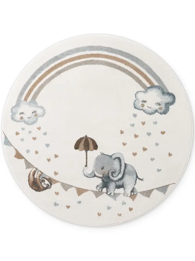 Villeroy & Boch Boho Kids Kinderteppich Rund Walk like an Elephant Rainbow Creme Mulitfarben