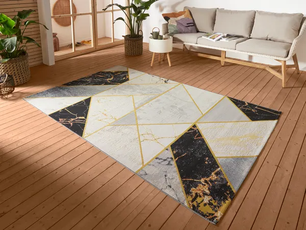 Hanse Startseite Flair Unter- und Draußen Teppichboden Noble Schwarz Grau Gold