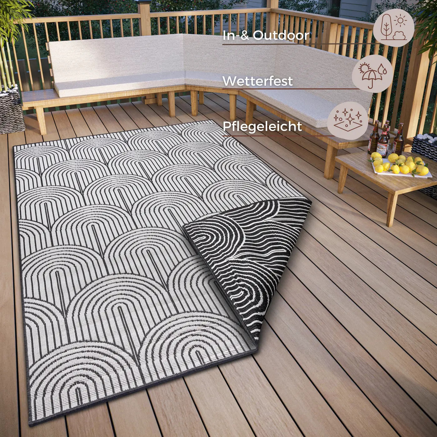 Hanse Home Flachgewebe In- und Outdoor Wendeteppich Pangli Schwarz – Ansicht 3