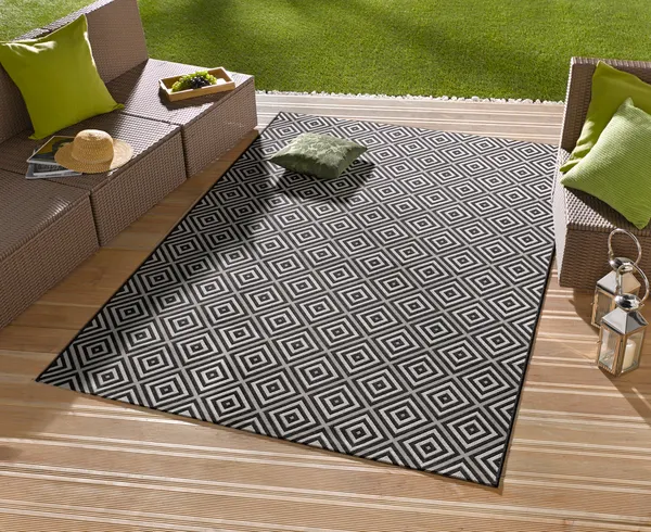 Hanse Home Meadow In- & Outdoorteppich Karo Schwarz
