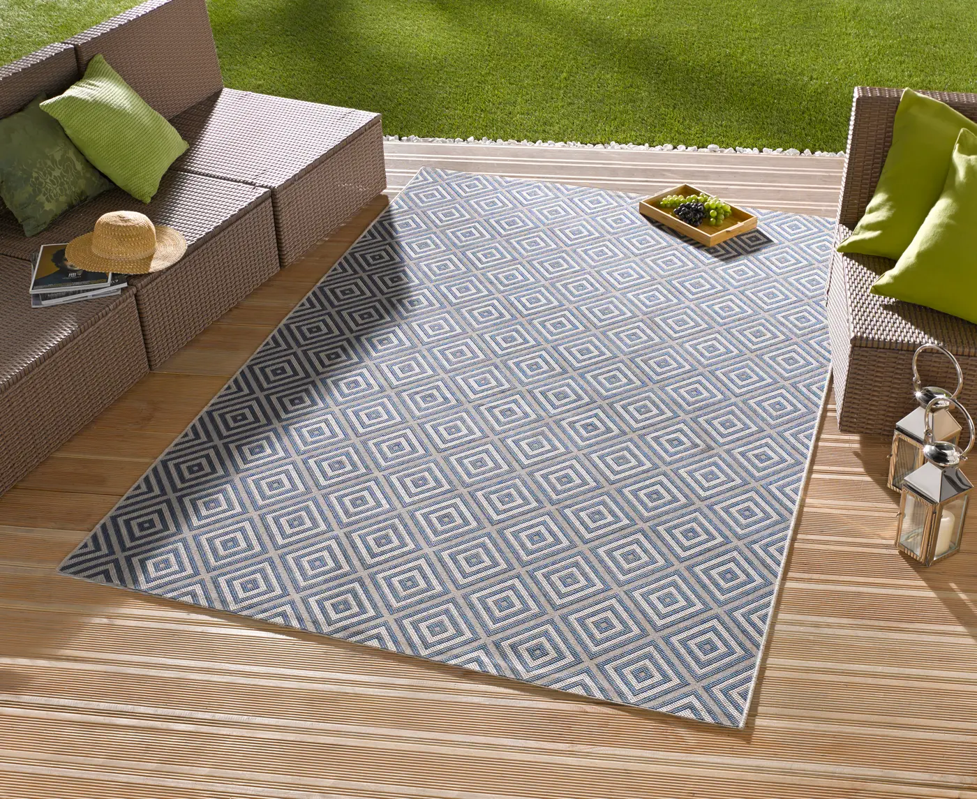 Hanse Home Meadow In- & Outdoorteppich Karo Blau – Ansicht 2