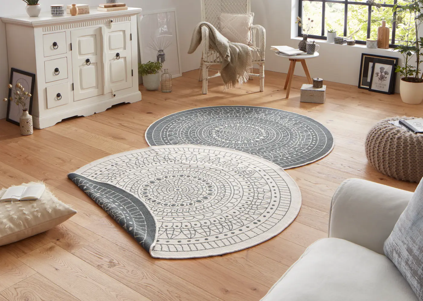Hanse Home Twin Wendeteppiche In- & Outdoorteppich Rund Porto Grau – Ansicht 2