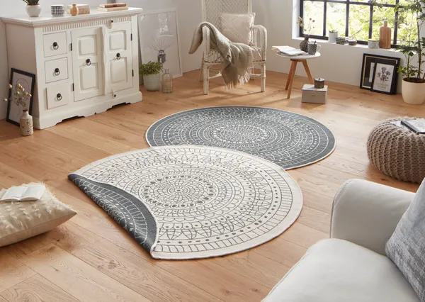 Hanse Home Twin Wendeteppiche In- & Outdoorteppich Rund Porto Grau