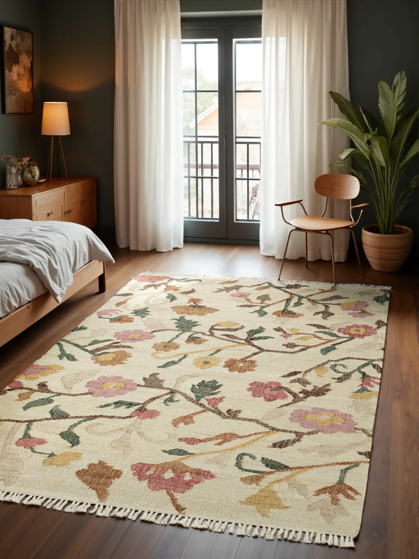 Elle Decoration Roya Afghan Kelim Teppich Violette Creme Multifarben – Ansicht 2