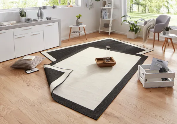 Hanse Home Twin Wendeteppiche In- & Outdoorteppich Panama Creme Schwarz