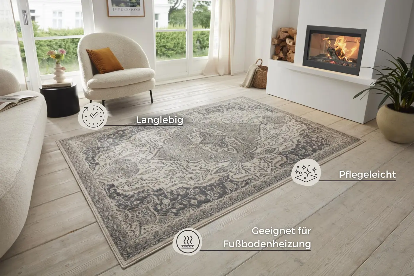 Hanse Home Terrain Designer Kurzflor Teppich Orken Creme Grau – Ansicht 3