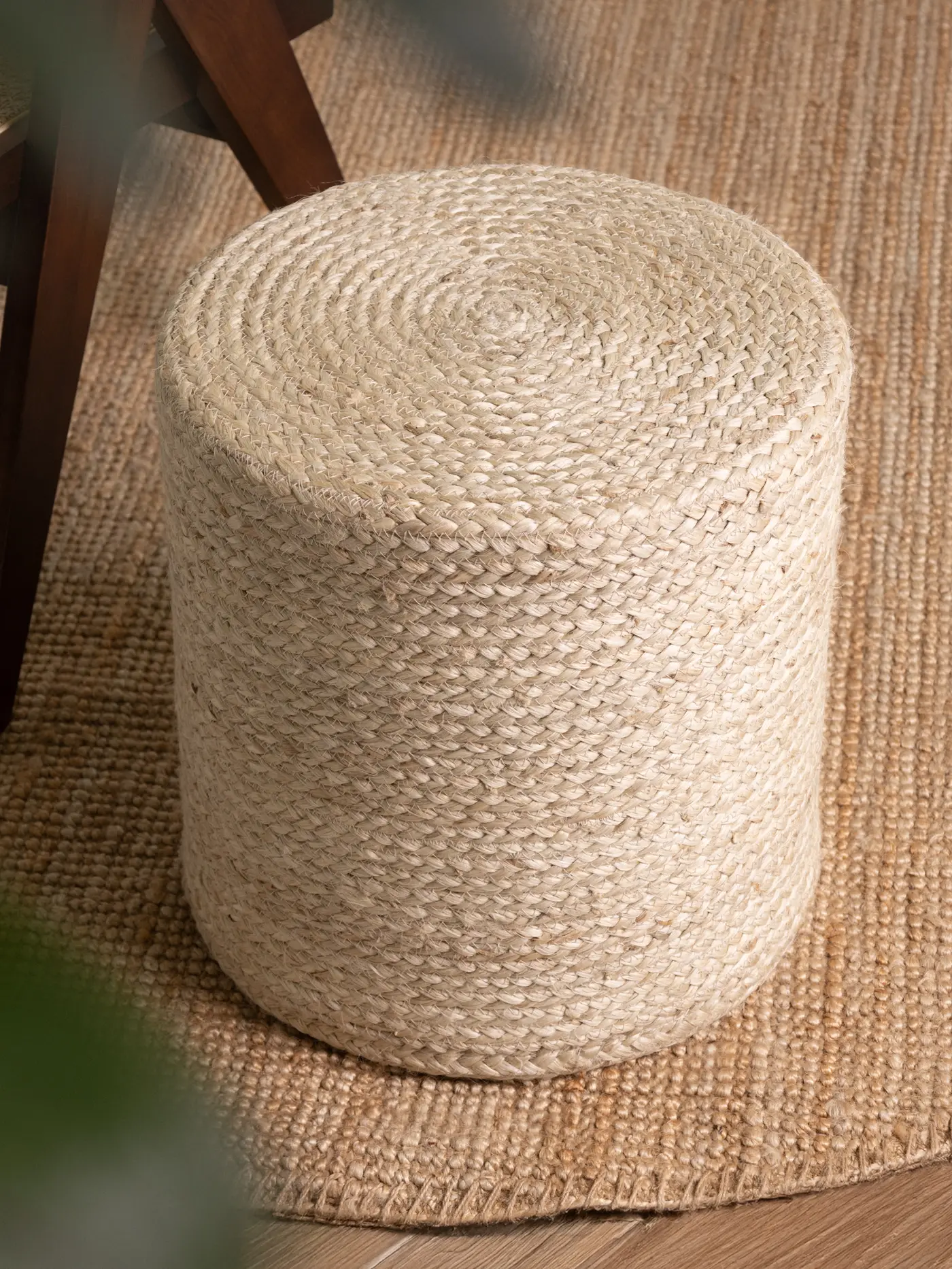 Hanse Home Jutta Jute Pouf Jutta Natur Elfenbein – Ansicht 3