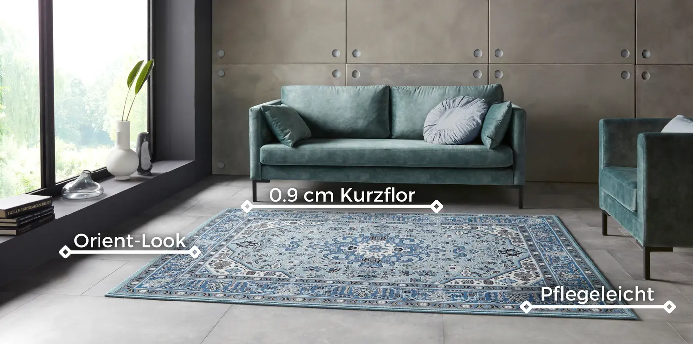 Hanse Home Mirkan Kurzflor Teppich Skazar Isfahan Himmelblau – Ansicht 3